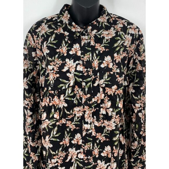 Ralph Lauren Top Plus Size 2X Black Floral Long Sleeve Pocket Button Women New - Picture 2 of 11